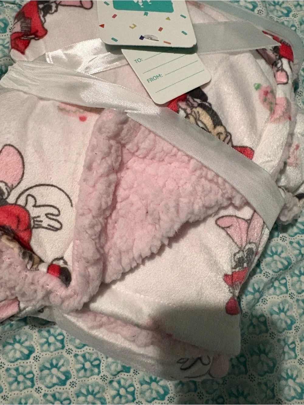 Disney Baby Pink Minnie Mouse Plush Blanket with Ribbon